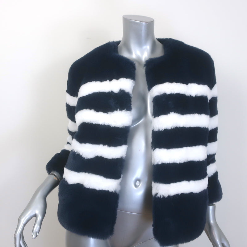 Kule The Bailey Striped Faux Fur Jacket Navy/White