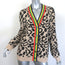 Kule The Cat Cardigan Beige Leopard Jacquard Knit Size Large V-Neck Sweater