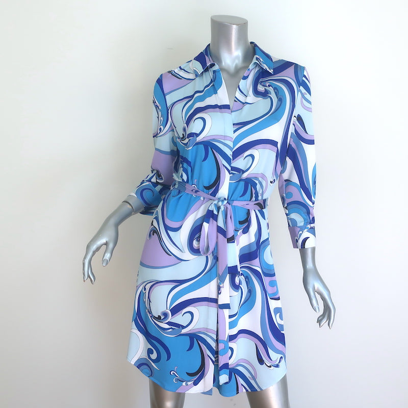 L'Agence Addison Shirt Dress Blue Printed Stretch Jersey Size Small NEW