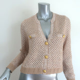 L'Agence Blanca Sequin Cardigan Beige/Gold Crochet Knit Size Small