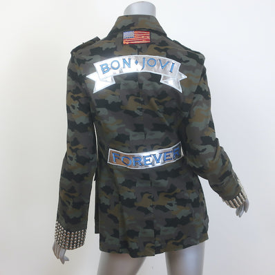 L'Agence Bon Jovi Forever Cromwell Camo Military Jacket Dark Green Size Medium