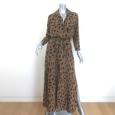 L'Agence Cameron Leopard Print Belted Maxi Shirtdress 
