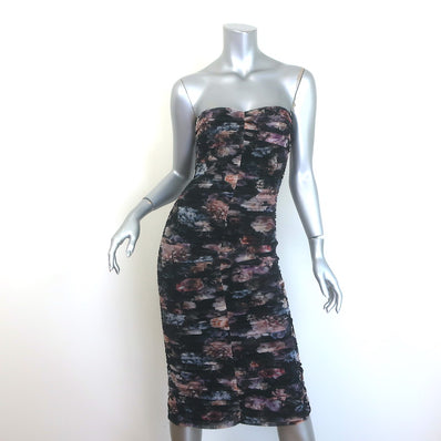 L'Agence Caprice Ruched Midi Dress Black Floral Print