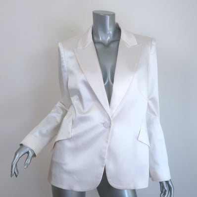 L'Agence Chamberlain satin blazer in white, one-button women's jacket, pre-owned authentic luxury (Size 8)