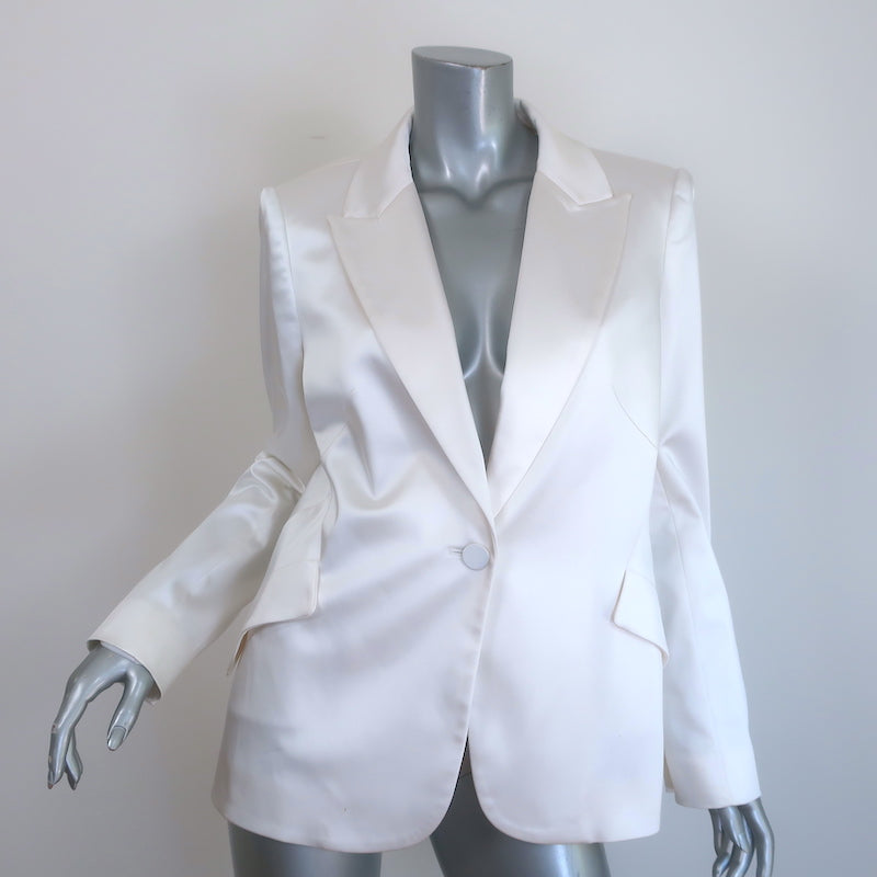 L'Agence Chamberlain satin blazer in white, one-button women's jacket, pre-owned authentic luxury (Size 8)