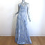 L'Agence Christine Dragon Flocked Velvet Cowl Neck Maxi Dress Blue Size 6 NEW