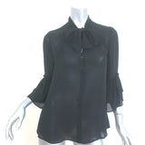 L'Agence Desa Pussy Bow Blouse Black Silk Size Small Ruffle-Sleeve Top