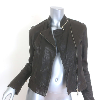 L'Agence Devon Leather Moto Jacket Dark Brown Size 4