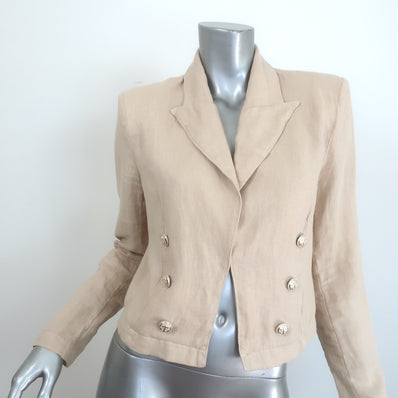 L'Agence Dolly Cropped Blazer Sand Linen Size Small Double Breasted Jacket