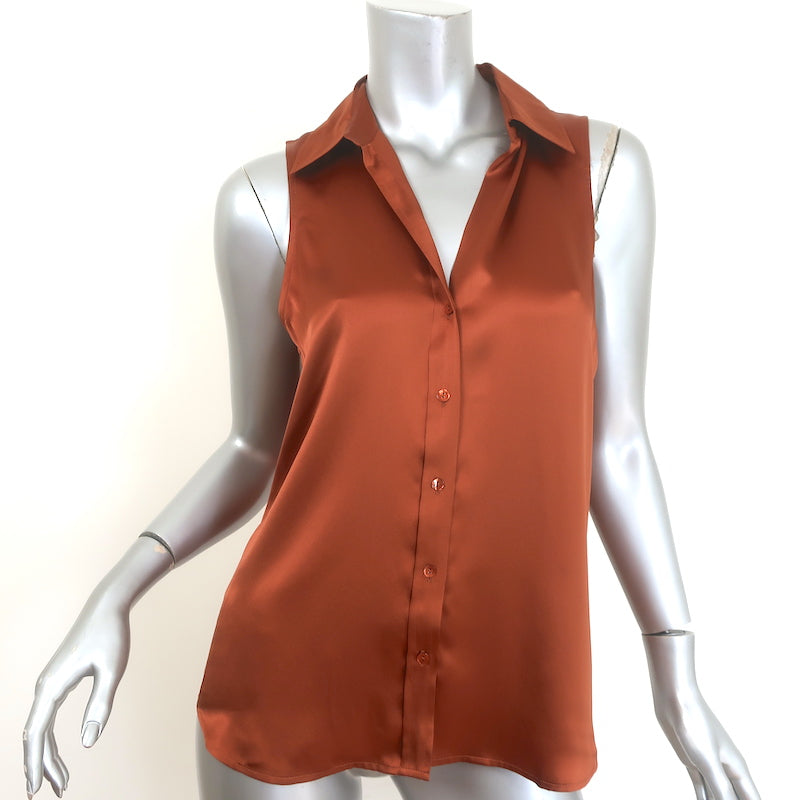 L'Agence Emmy Sleeveless Blouse Rich Ginger Silk Charmeuse Size Extra Small NEW