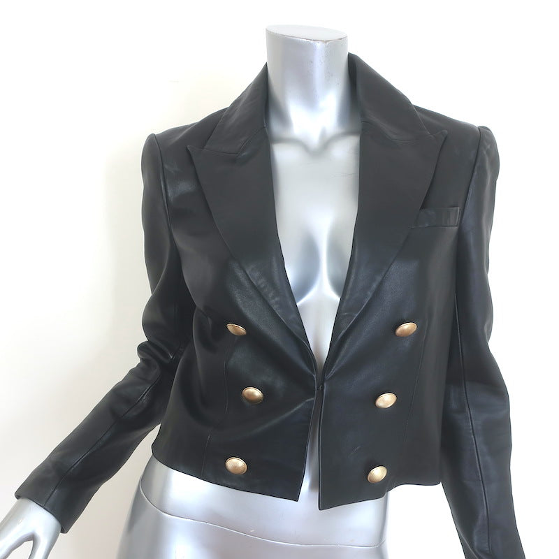 L'Agence Inez Cropped Leather Blazer Black Size 4