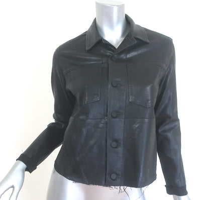 L'Agence Janelle coated denim jacket in black stretch cotton, size M — pre-owned luxury piece