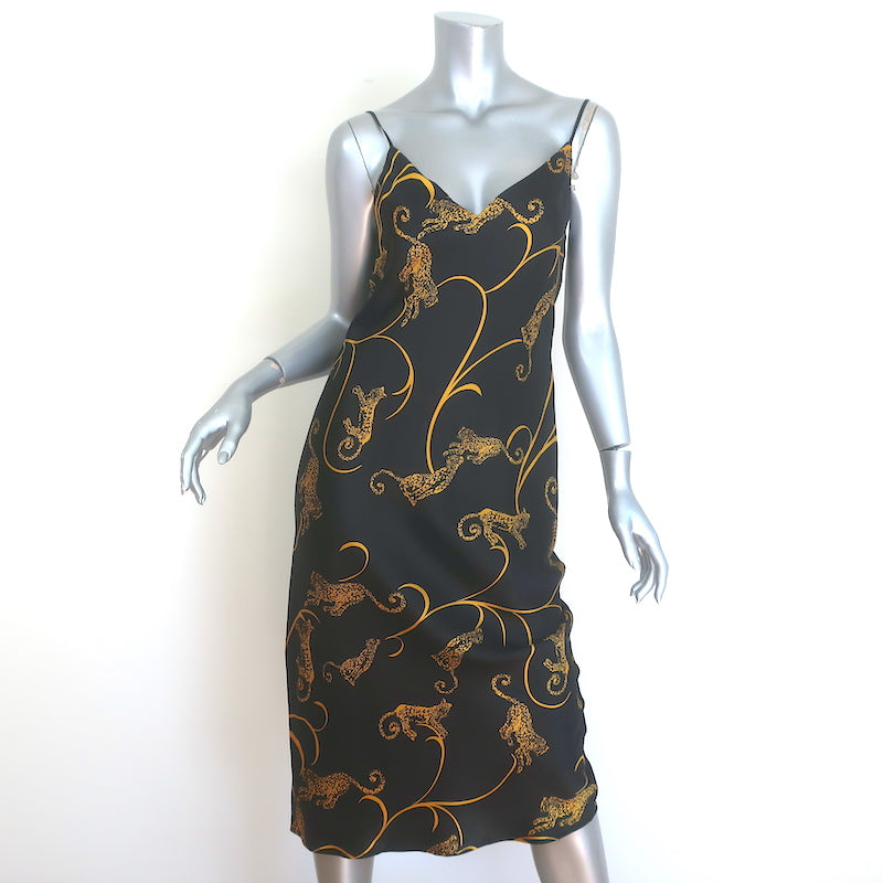 L'Agence Jodie Tiger Print Midi Slip Dress Black/Gold Silk Satin Size 4 NEW