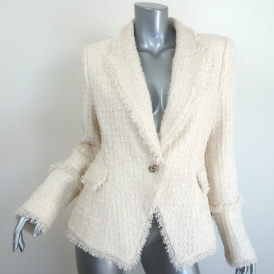 L'Agence Kaisley Waffle Tweed Blazer Cream Size 10 One-Button Jacket NEW
