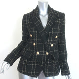 L'Agence Kenzie Fringed Tweed Blazer Black/Gold Size 4