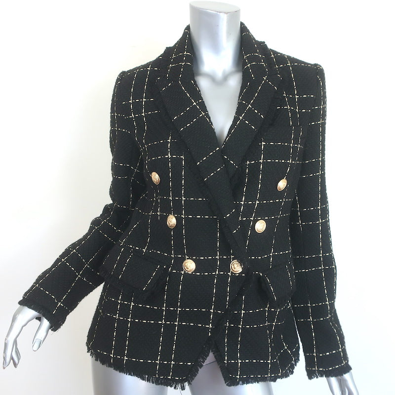 L'Agence Kenzie Fringed Tweed Blazer Black/Gold Size 4