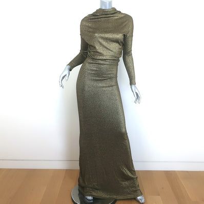 L'Agence Metallic Draped Long Sleeve Gown Gold 