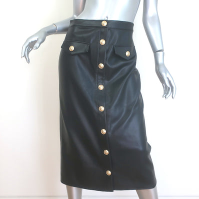 L'Agence Milann Vegan Leather Button-Front Midi Skirt Black Size 4