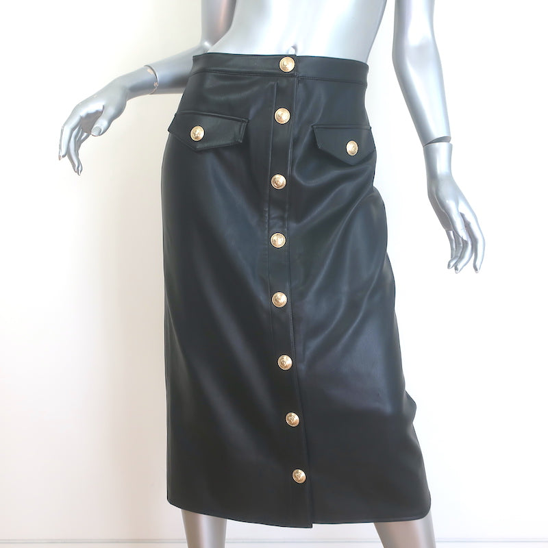 L'Agence Milann Vegan Leather Button-Front Midi Skirt Black Size 4