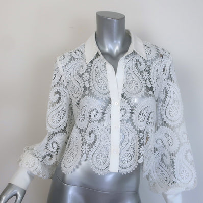 L'Agence Odelia Lace Cropped Button Down Blouse