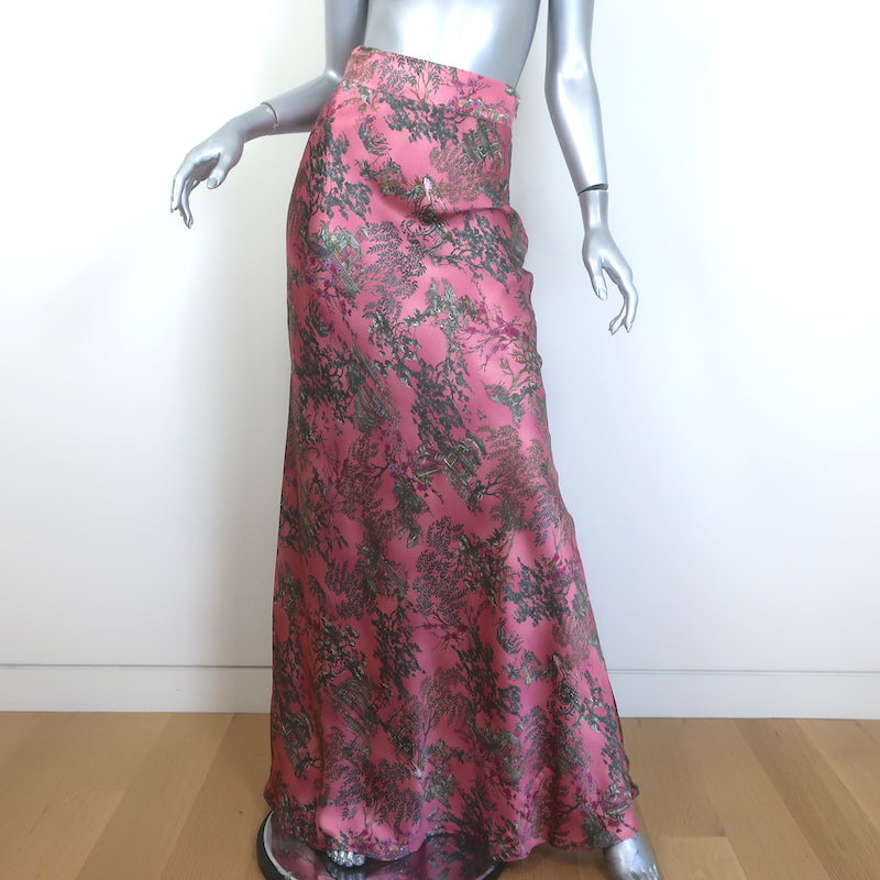 L'Agence Ryker bias maxi skirt, mauve Kesi print silk-satin, authentic designer, pre-owned