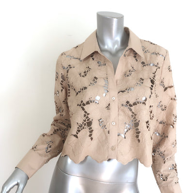 L'Agence Seychelle Lace Cropped Shirt Almond Size Medium Long Sleeve Top NEW