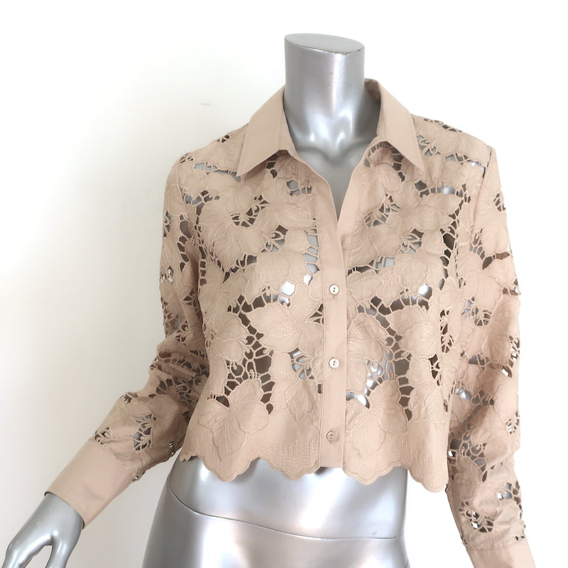L'Agence Seychelle Lace Cropped Shirt Almond Size Medium Long Sleeve Top NEW