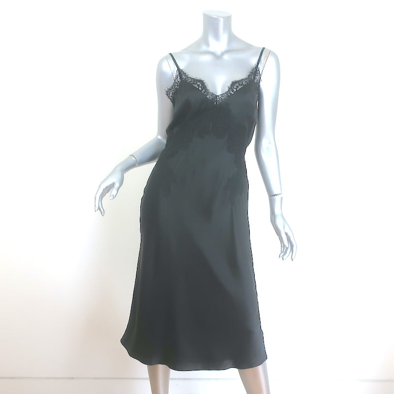 L'Agence Song Lace-Trimmed Slip Dress Black Silk Charmeuse Size 2 NEW