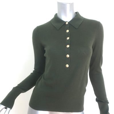 L'Agence Sterling Collared Sweater Forest Green Wool-Blend Size Small