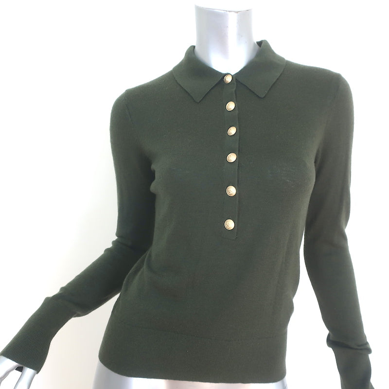 L'Agence Sterling Collared Sweater Forest Green Wool-Blend Size Small