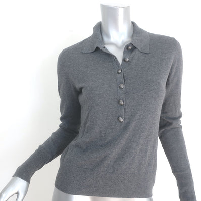 L'Agence Sterling Collared Sweater Gray Cotton-Silk Knit Size Small