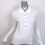 L'Agence Sterling Jewel-Button Collared Sweater Cream Cotton-Blend Size Small