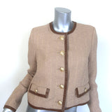 L'Agence Zaya Faux Leather-Trim Collarless Tweed Jacke