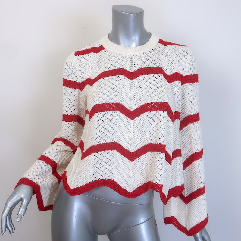 La DoubleJ Chevron Crop Sweater Cream/Red Pointelle