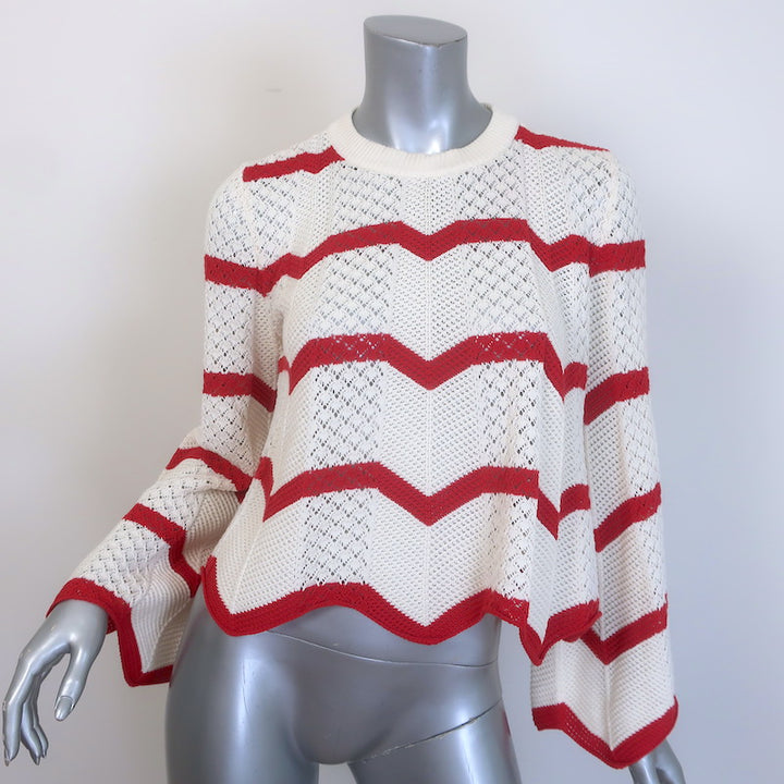 La DoubleJ Chevron Crop Sweater Cream/Red Pointelle