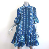 La DoubleJ Choux Ruffled Mini Shirtdress Blue Printed Cotton Size Extra Small