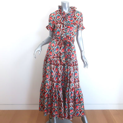 La DoubleJ long & sassy maxi dress in Matisse multicolor silk twill — pre-owned, gently worn luxury.
