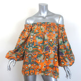 La DoubleJ Paloma off-shoulder top in orange printed poplin, authentic pre-owned luxury, size M