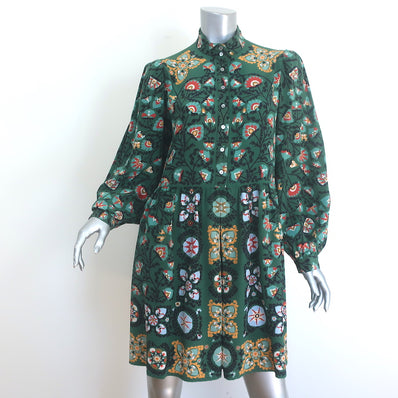 La DoubleJ Shorty Long Sleeve Mini Dress Green Floral Print Silk Size Small