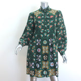 La DoubleJ Shorty Long Sleeve Mini Dress Green Floral Print Silk Size Small