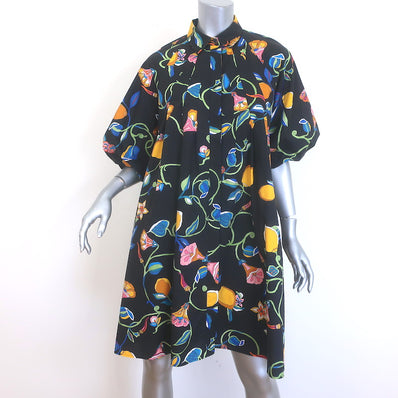 La DoubleJ Sunburst Pleated Shirt Dress Black Borboni Print 