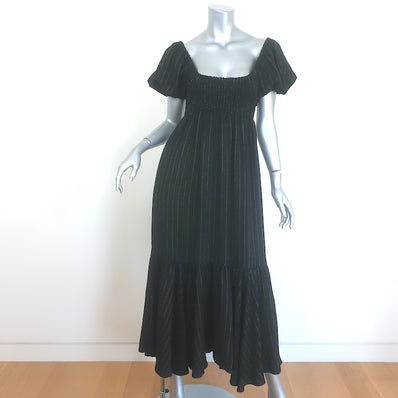 La Ligne Amy Puff Sleeve Smocked Maxi Dress Black 