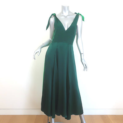 La Ligne Charlotte Tie-Strap Bicolor Colorblock Dress Green Satin Size Small