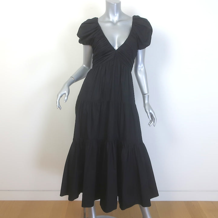 La Ligne Ina Puff Sleeve Tiered Midi Dress Black 