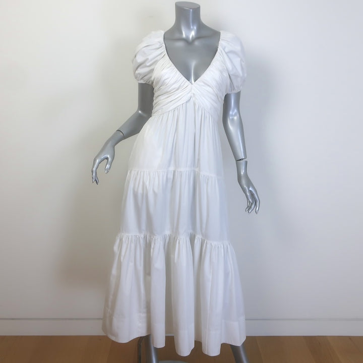 La Ligne Ina Puff Sleeve Tiered Midi Dress White 