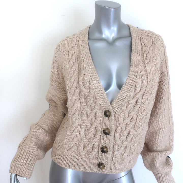 La Ligne Striped-Sleeve Cropped Cable Knit Cardigan