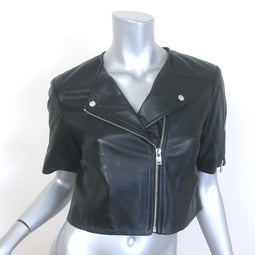 Lamarque Kirsi Cropped Short-Sleeve Leather Biker Jacket 