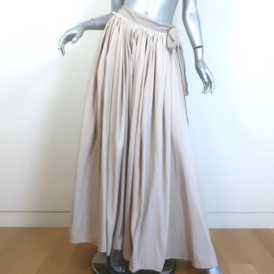 Lanvin Collection Blanche Ribbon-Tie Pleated Maxi Skirt Beige 