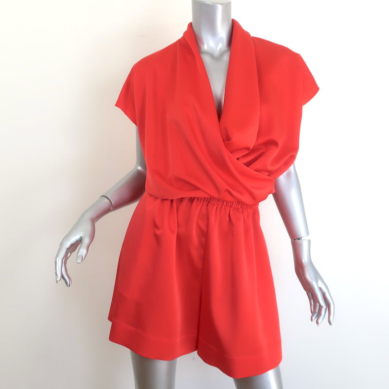 Lanvin Draped Satin Cap Sleeve Romper Coral Red Size 36