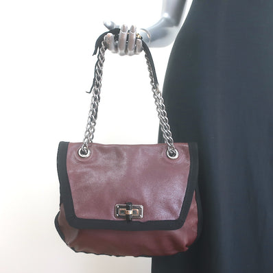 Lanvin Happy Chain Strap Shoulder Bag Burgundy Brown Leather Crossbody